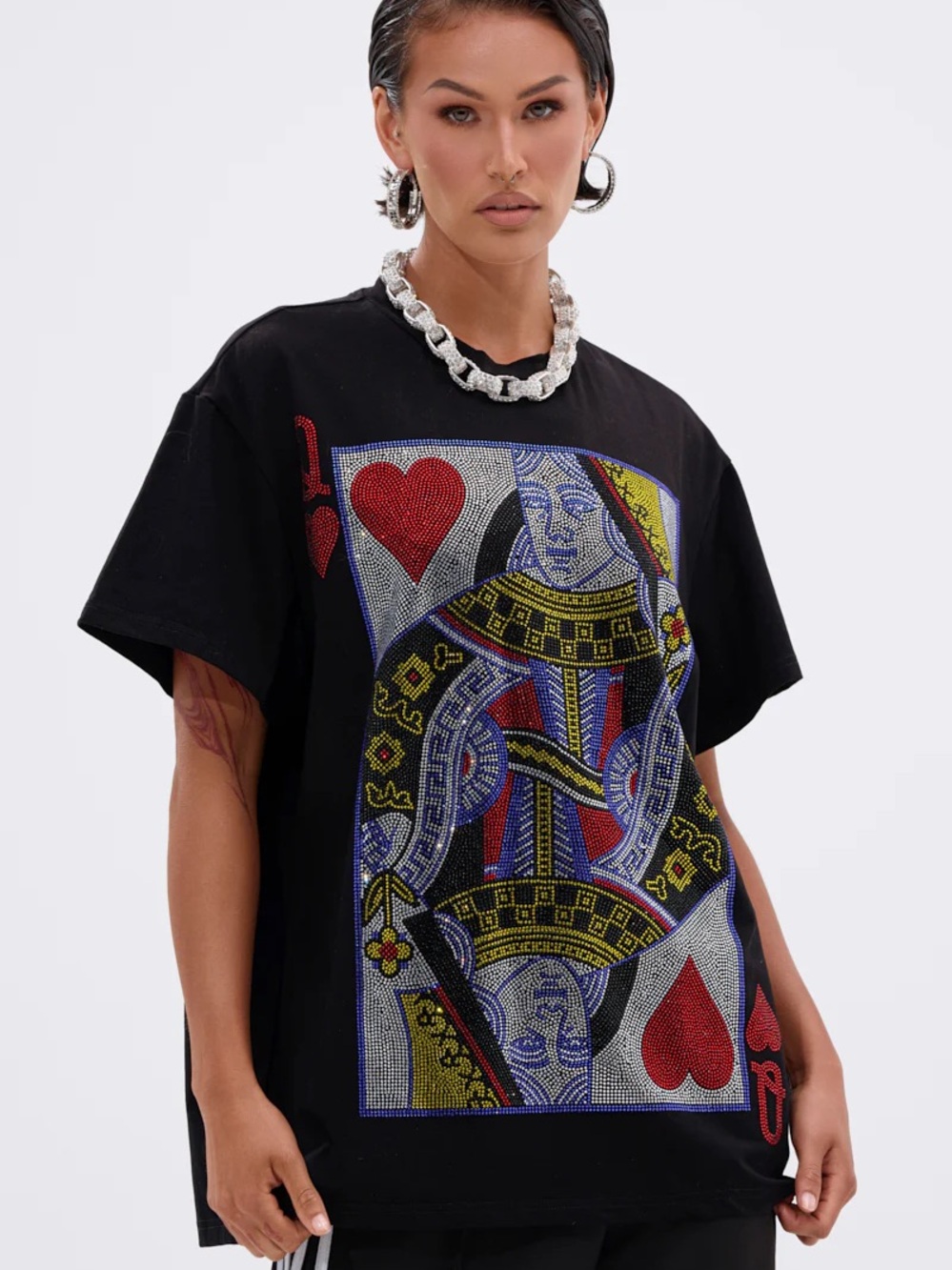 Akira THE REAL QUEEN OF HEARTS Vegas shirt Tee Playing Card BLING S M